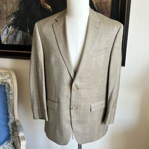 Like New Lauren Ralph Lauren Wool Silk Blazer Size 41R Tan Blue Herringbone